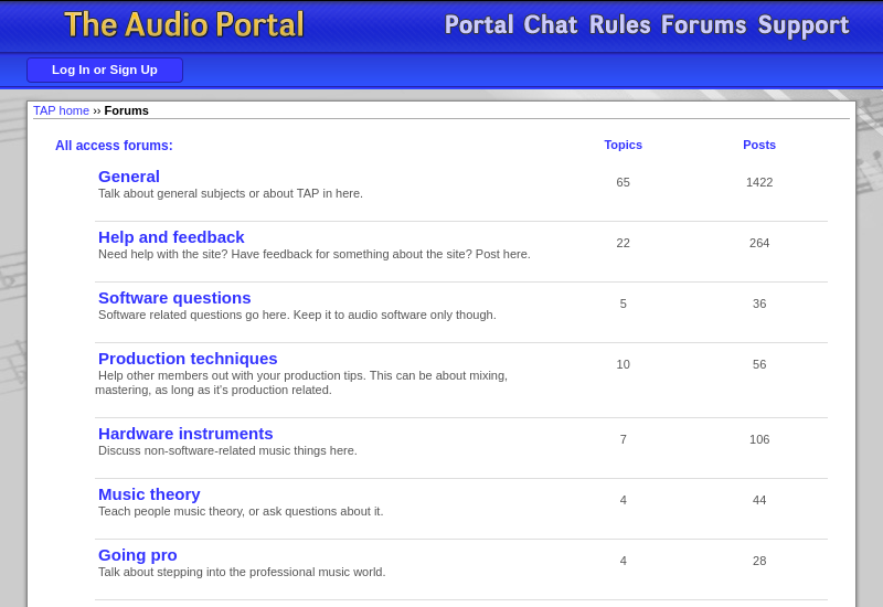 Screenshot of TAP's main forum page
