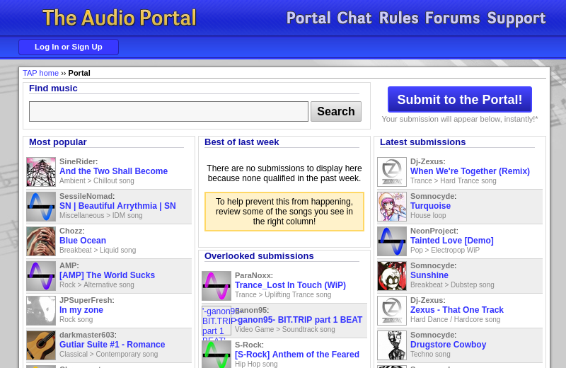 Screenshot of TAP's Portal page